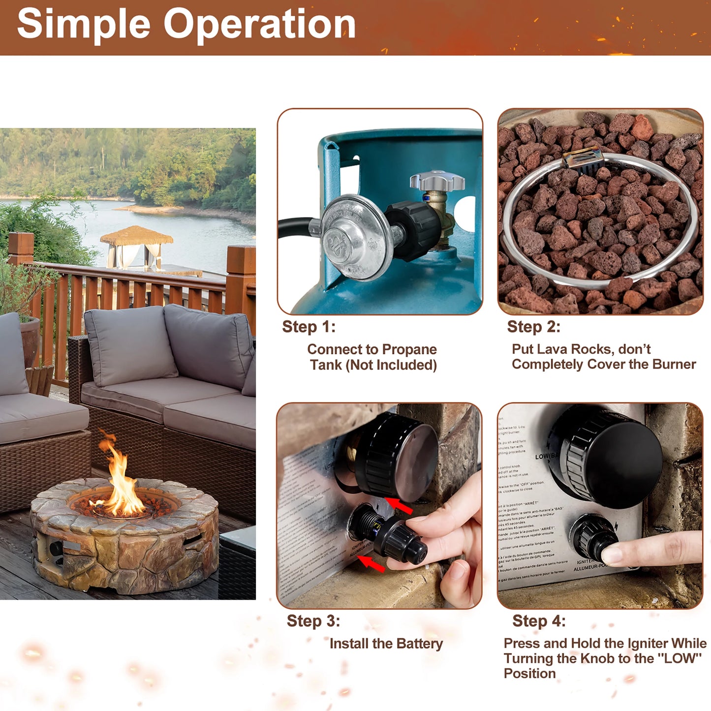 7‑Piece Rattan Wicker Patio Furniture Set – Outdoor Sectional with Gas Fire Pit Table & Cushions