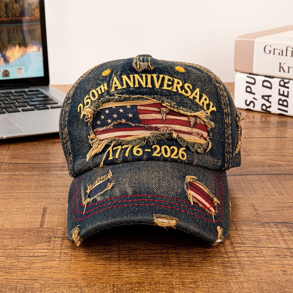 Vintage USA 250th Anniversary Distressed Denim Baseball Cap - Adjustable
