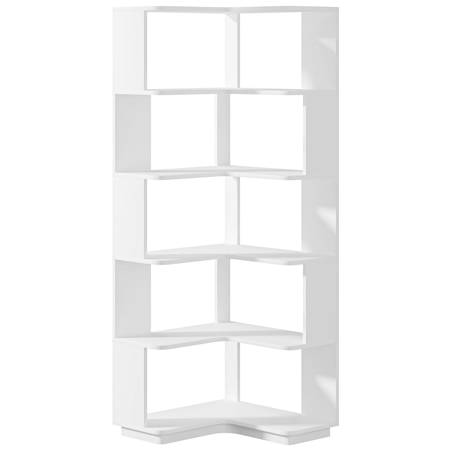 65" Tall Industrial Corner Bookshelf | 6-Tier Storage Bookcase with Anti-Drop Panels