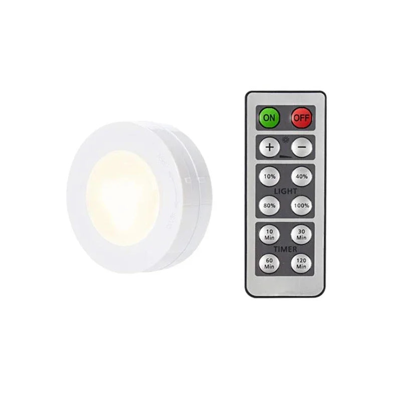 LED Puck Light Wireless Under Cabinet Lights with Remote Control Dimmable Battery Powered Night Lamp for Kitchen, Closet, Wardrobe