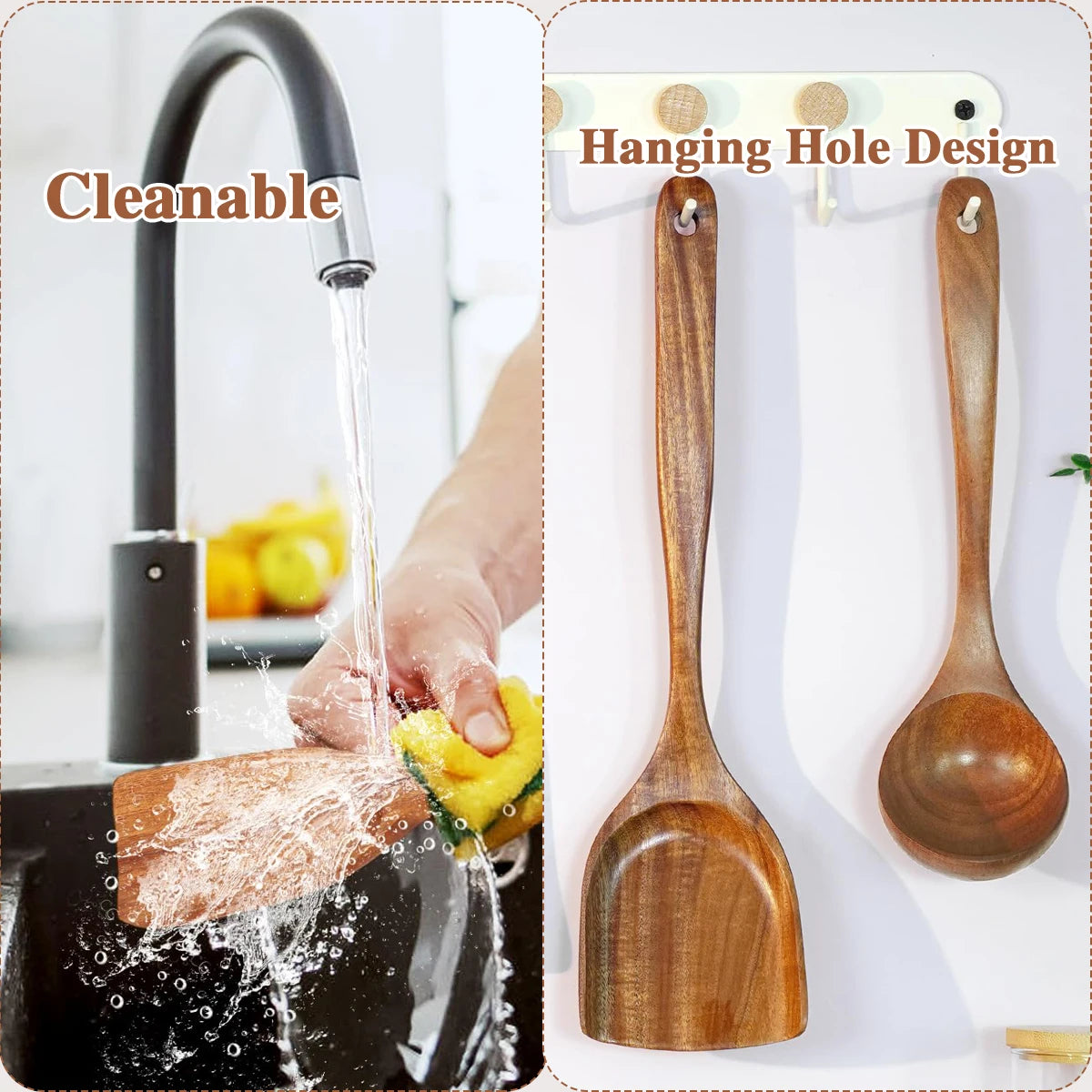 10-Piece Wooden Spoon Set – Kitchen Wooden Utensils for Cooking & Food Prep