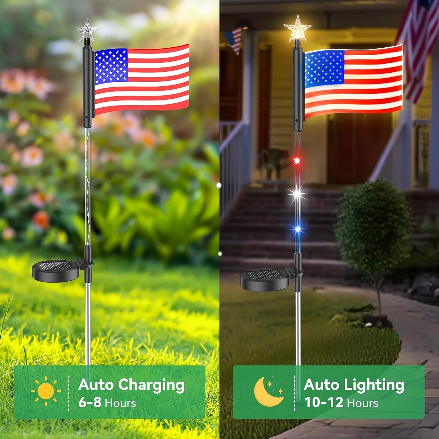 8-PCS USA Flag LED Solar Lights – Patriotic 4th of July Yard & Garden Stakes for Independence Day