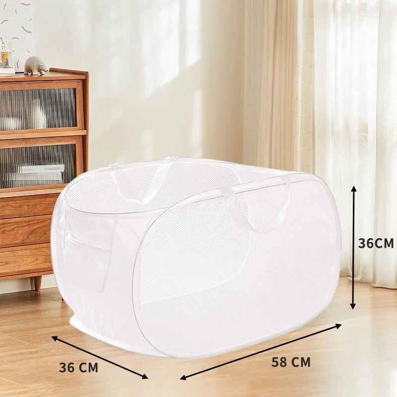Durable Collapsible Laundry Basket, Mesh Pop Up Laundry Hamper With Side Pocket, Foldable Clothes Storage Hamper