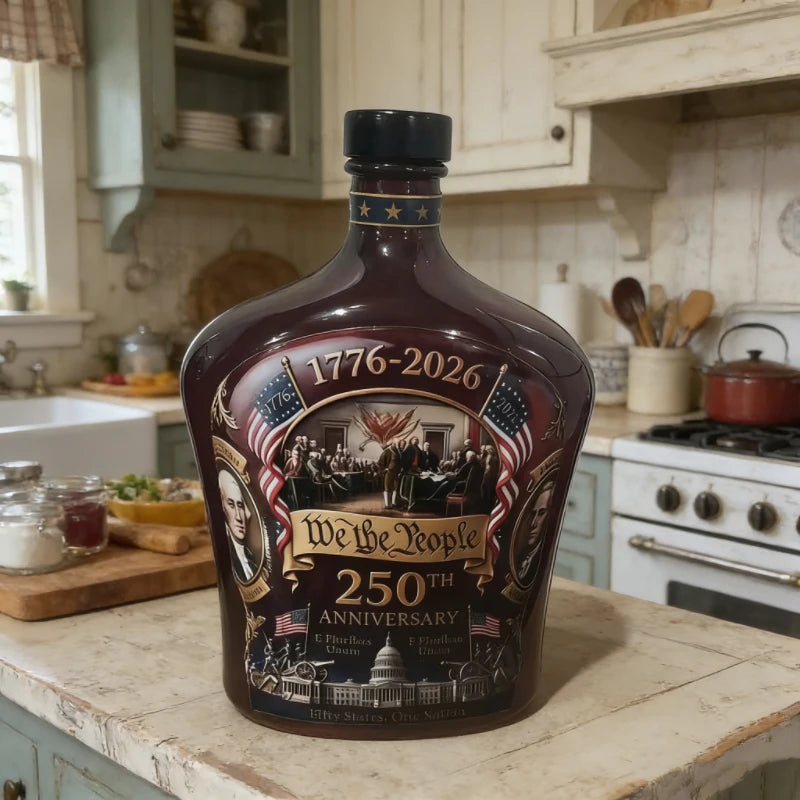 US 250th Anniversary We The People Whiskey Decanter, Decorative Glass Bottle for 4th of July Party & Home Bar Display