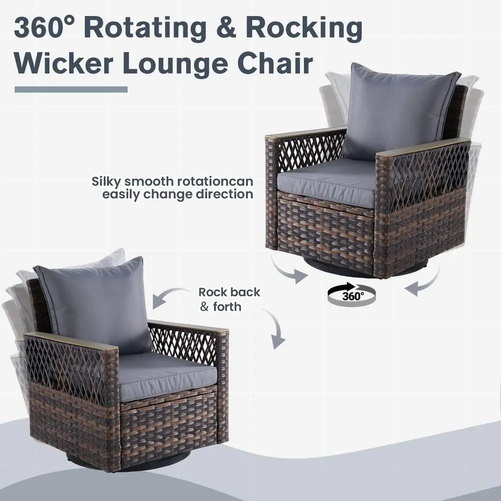 4-Piece Outdoor Patio Furniture Set: Swivel Glide Chairs with Ottomans, All-Weather