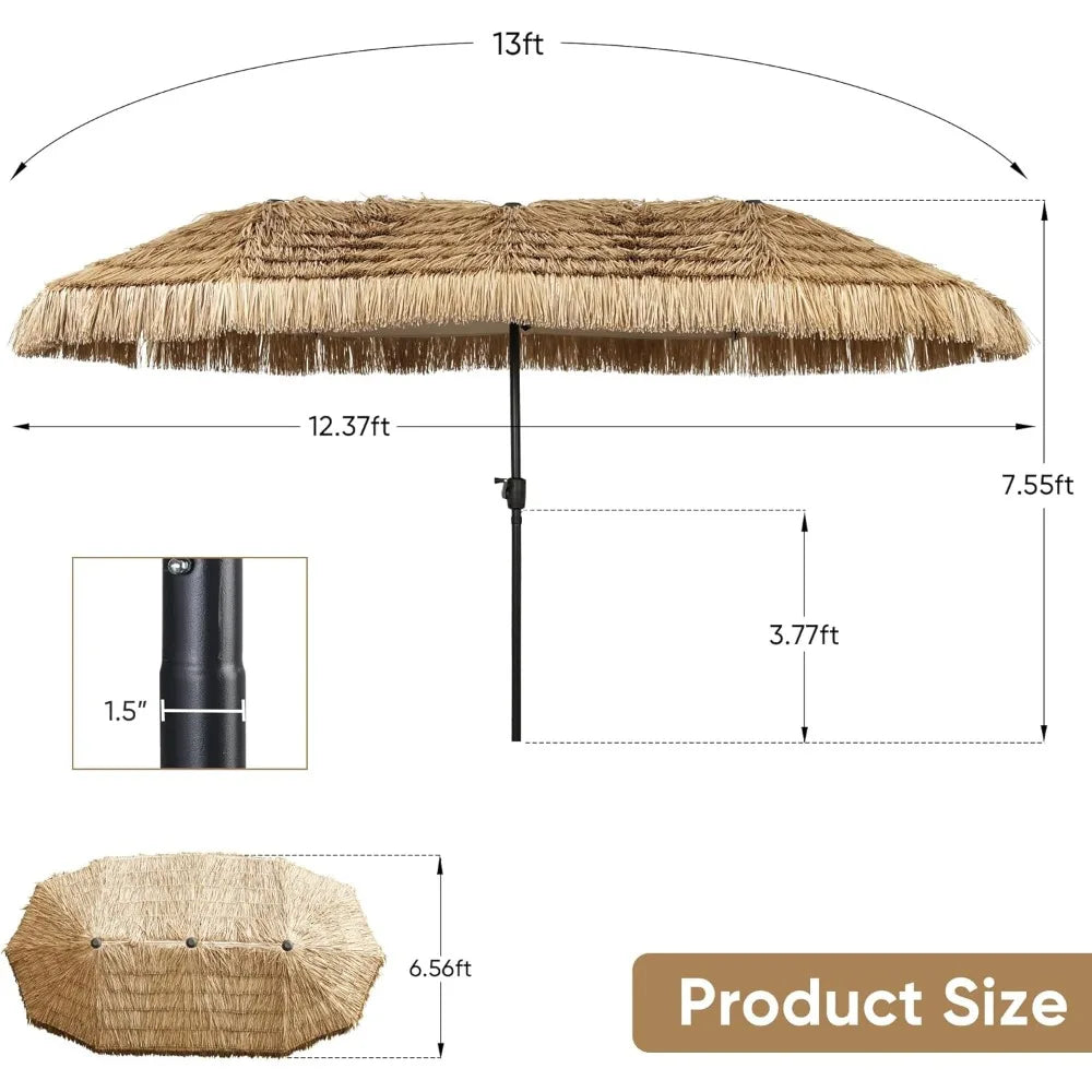 13FT Tiki Patio Umbrella – Market Table Umbrella with 12 Sturdy Ribs & Crank for Backyard, Garden & Deck