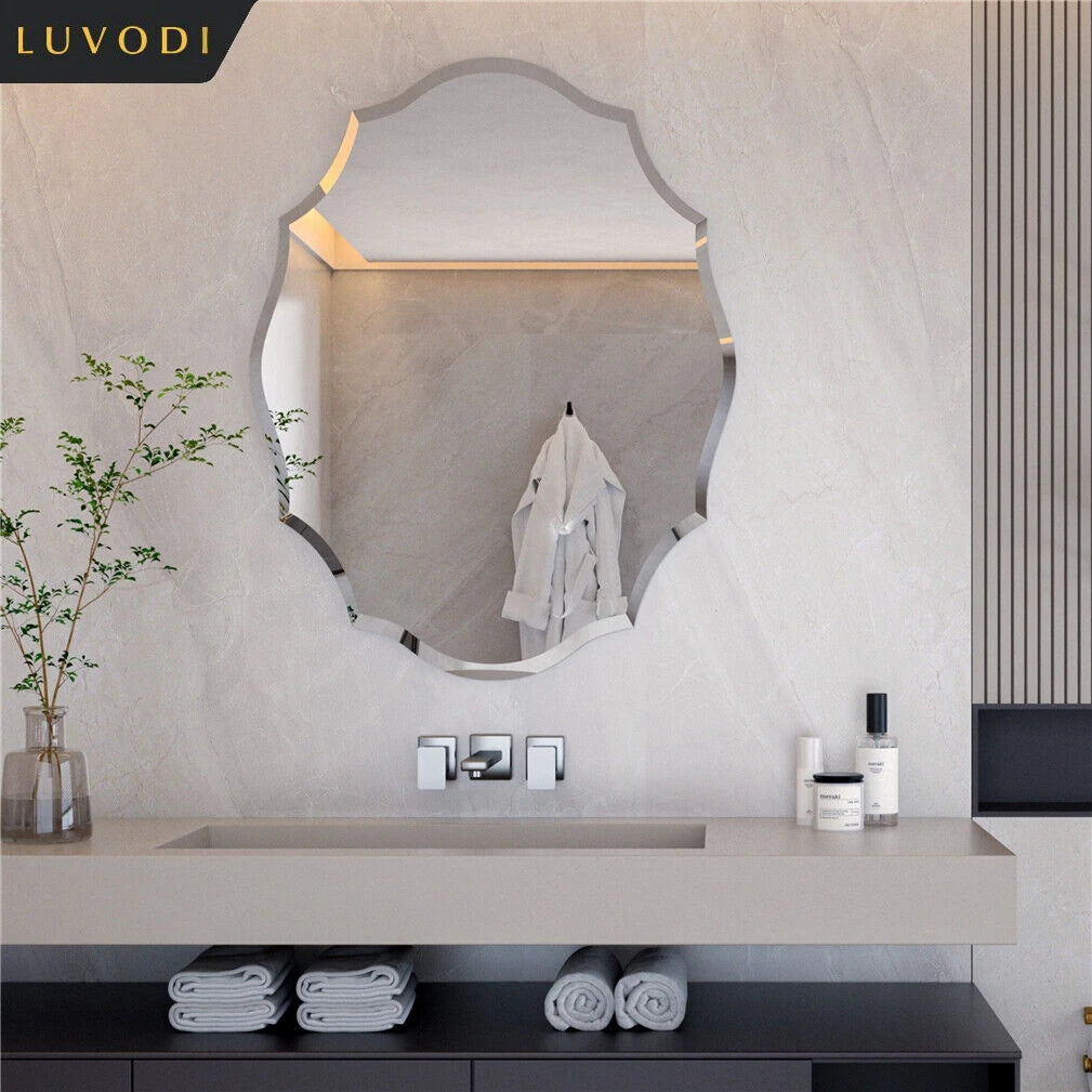 Frameless Geometric Wall Mirror – Beveled Art Glass