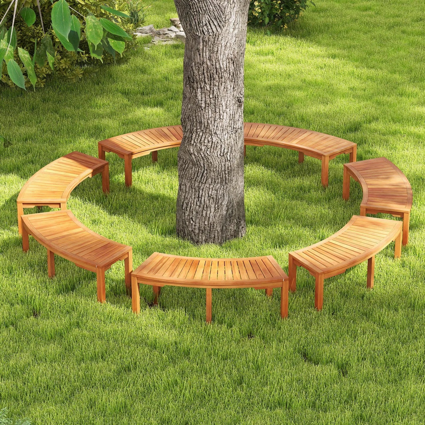 Outdoor Curved Bench w/Slatted Seat 2-Person Seating