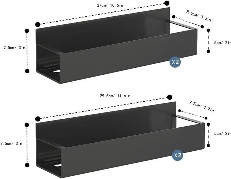 Magnetic Spice Rack for Refrigerator, Kitchen Organizer and Storage Shelf, Black (4 Pack)