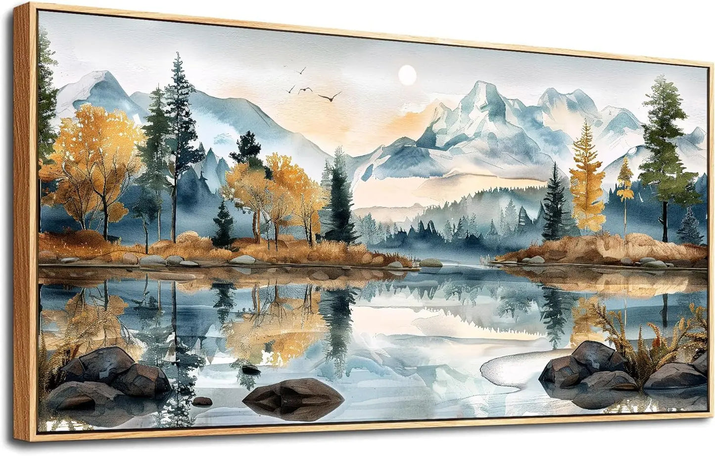 Living Room Canvas Wall Decor for Bedroom, Modern Office, Decoration, Abstract Watercolour Painting Tree Lakeside