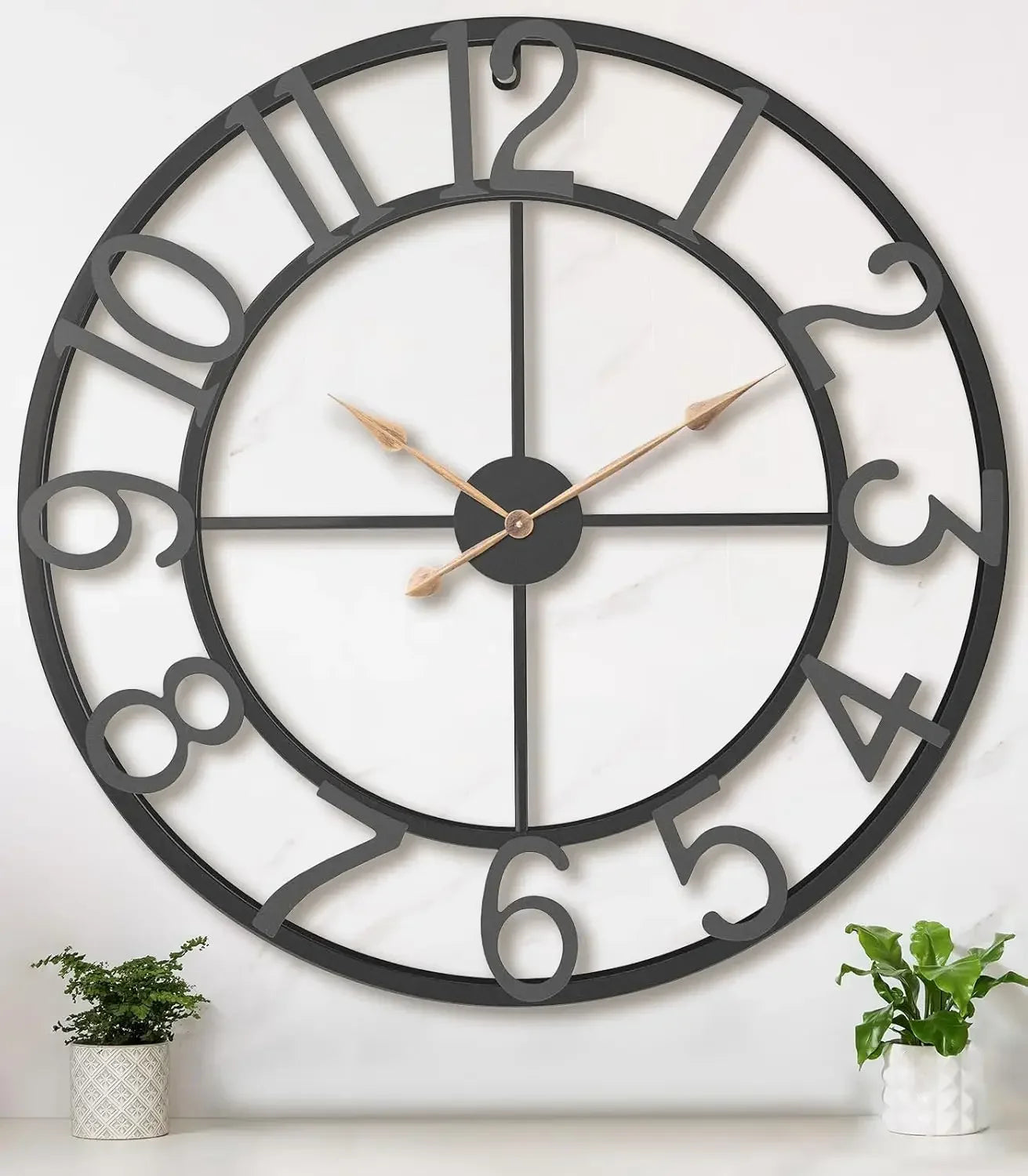 36" Oversized Wall Clock – Black Metal Decorative Clock for Living Room or Entryway