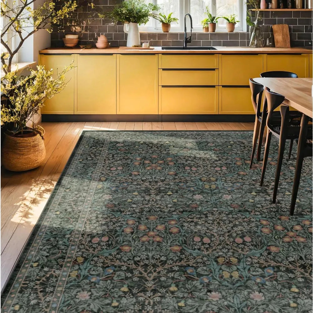 Elegant Dark Green Area Rug – 8x10 Washable Design