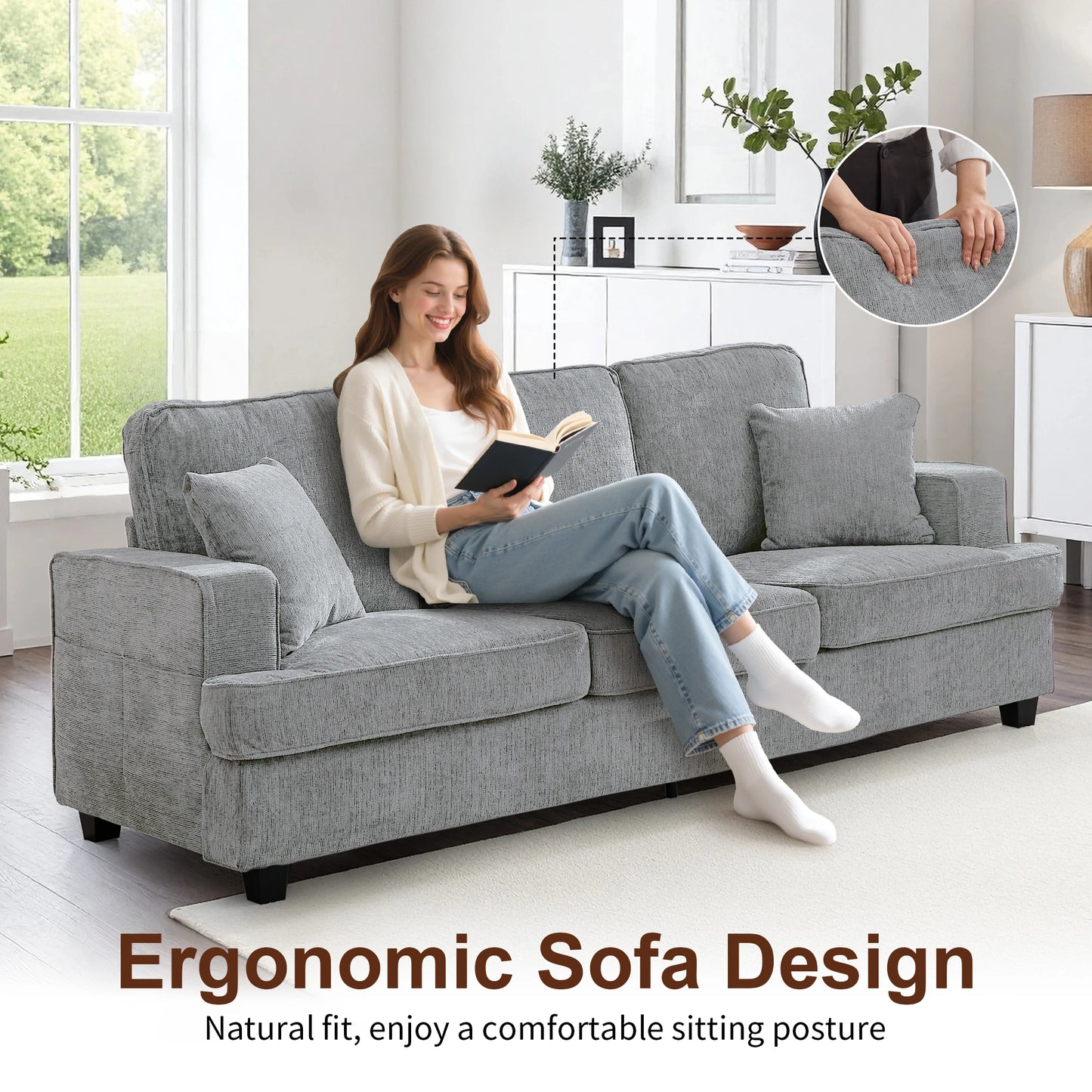 89 inch Couch Sofa, 3 Seater