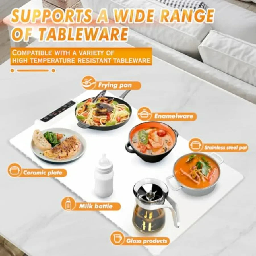Full Surface Heating Food Warmer Mat with 3 Temperature Settings, Rollable & Portable, Auto Shut-Off
