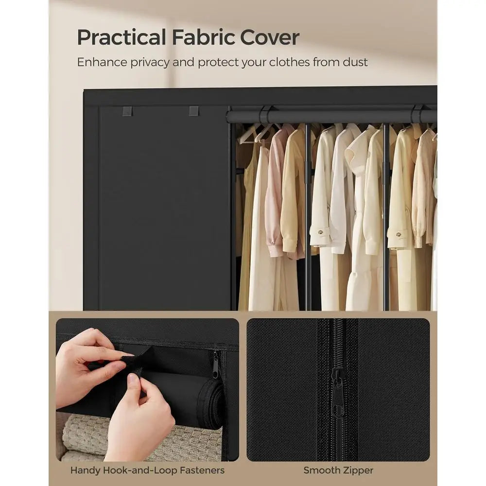 Portable Steel Closet Organizer with Fabric Cover, 5 Rails, 10 Shelves, Black