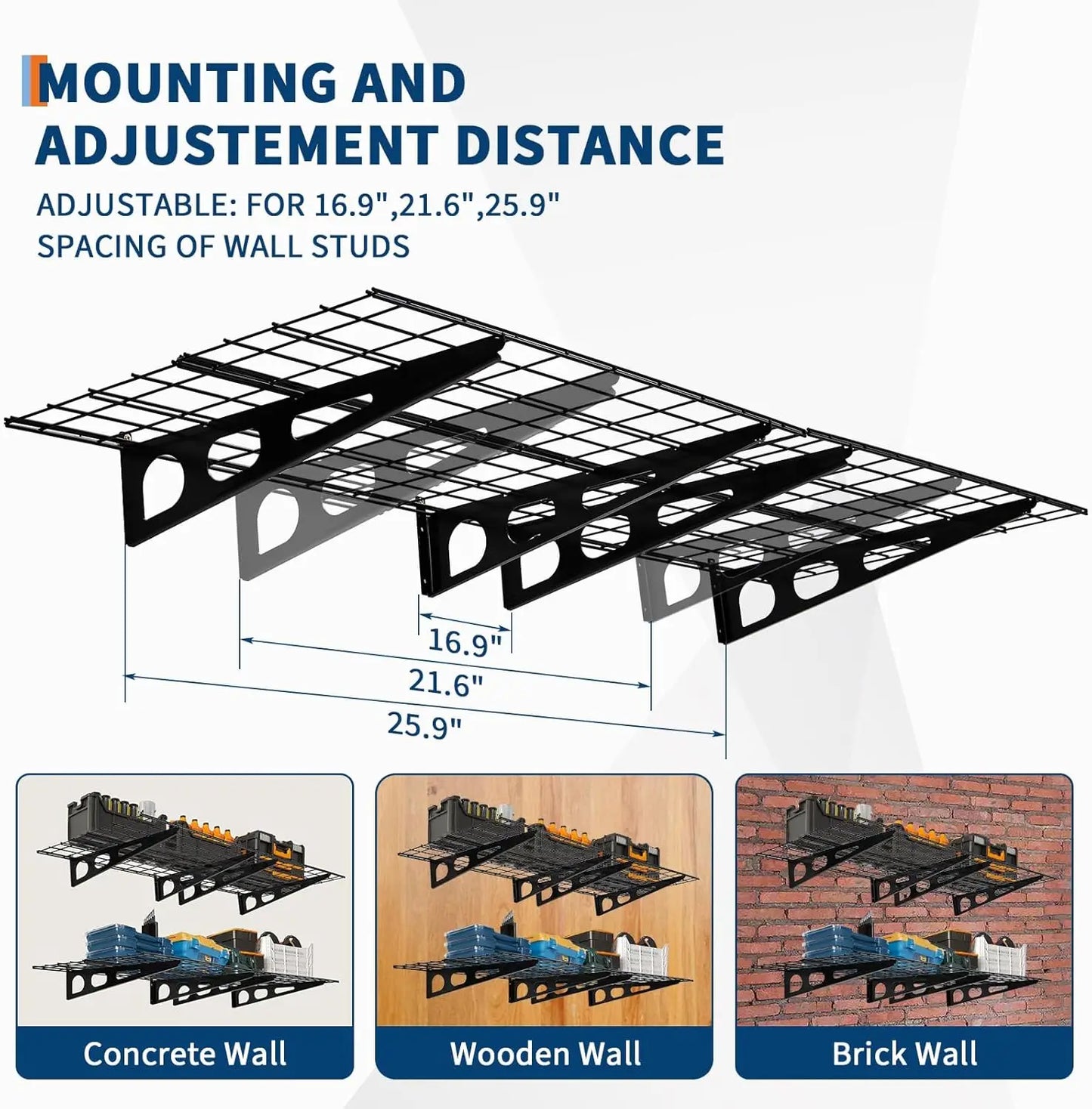 2×6 FT Wall‑Mounted Garage Shelving – Heavy‑Duty Metal Storage Racks for Garage & Workshop (2‑Pack)