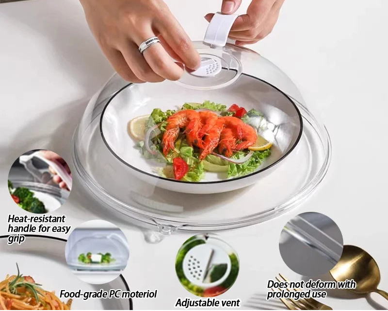 Microwave Oven Food Splash Guard Lid with Handle for Reusable Heating Cover Splatter Protection at Home Kitchen