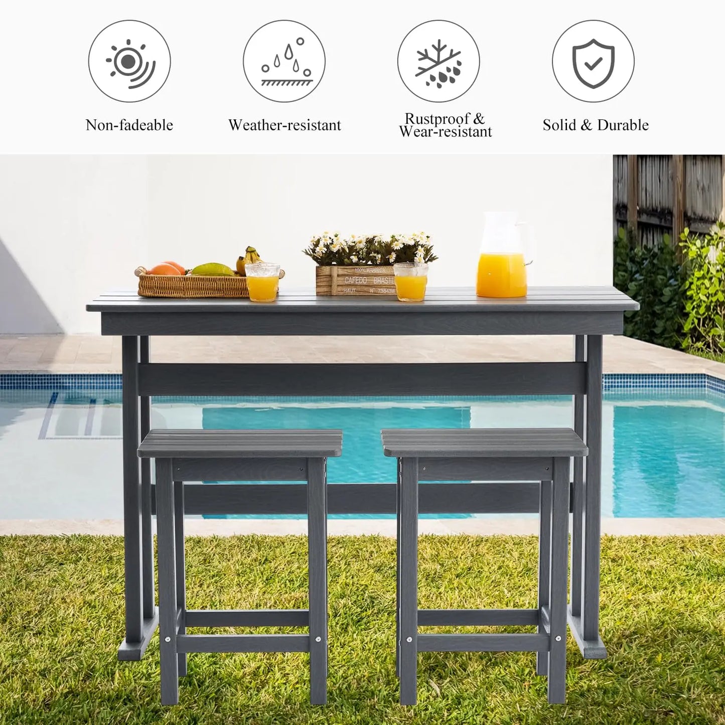 Bar Table & 2 Stool Set Weather Resistant