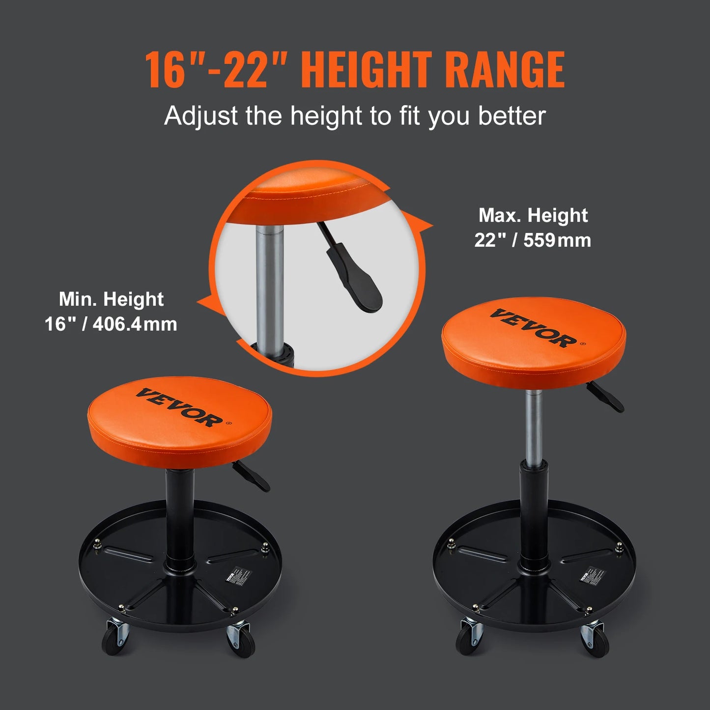 Mechanic Stool 250 LBS Rolling Pneumatic Creeper Garage/Shop Seat, Padded