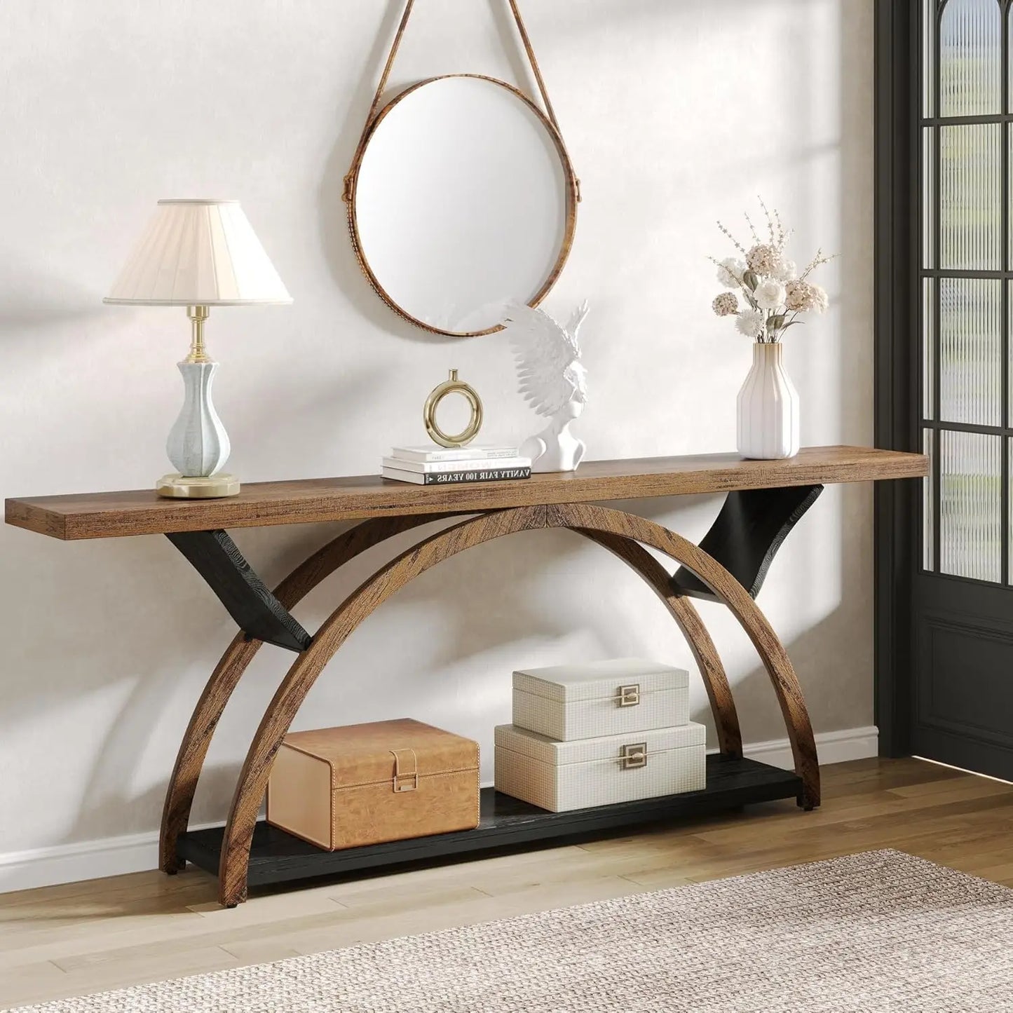 70" Console Table with Storage Shelf, Narrow Long Sofa Table Behind Couch Table