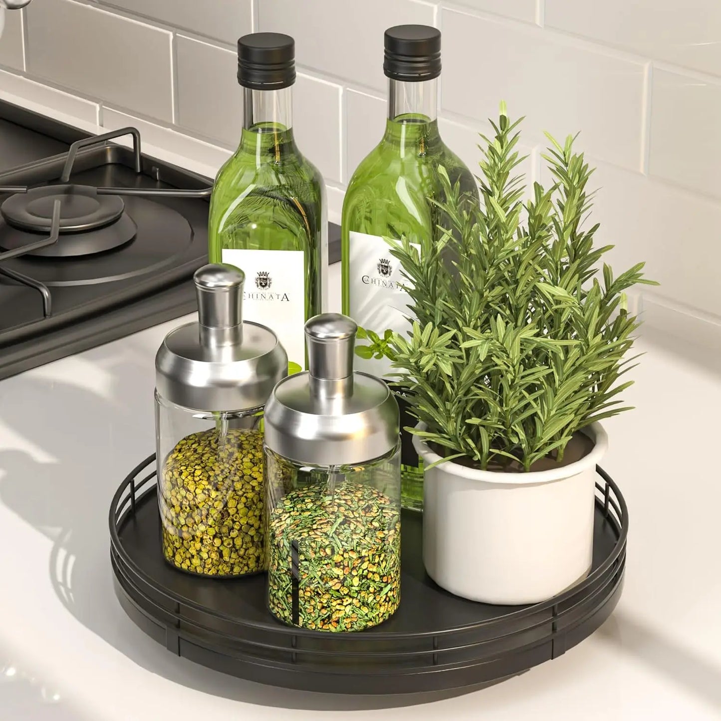 9" Oak Wood Lazy Susan Turntable – Rotating Kitchen Countertop Organizer