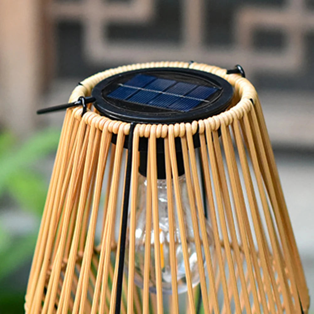 Outdoor Hanging Solar Lantern - Waterproof, Rattan Bamboo
