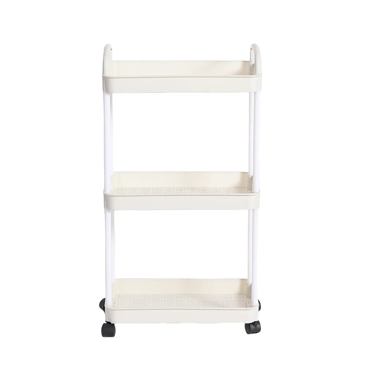 Plastic Rolling Utility Cart with Handle – Movable Storage Trolley with Wheels for Kitchen, Office & Living Room