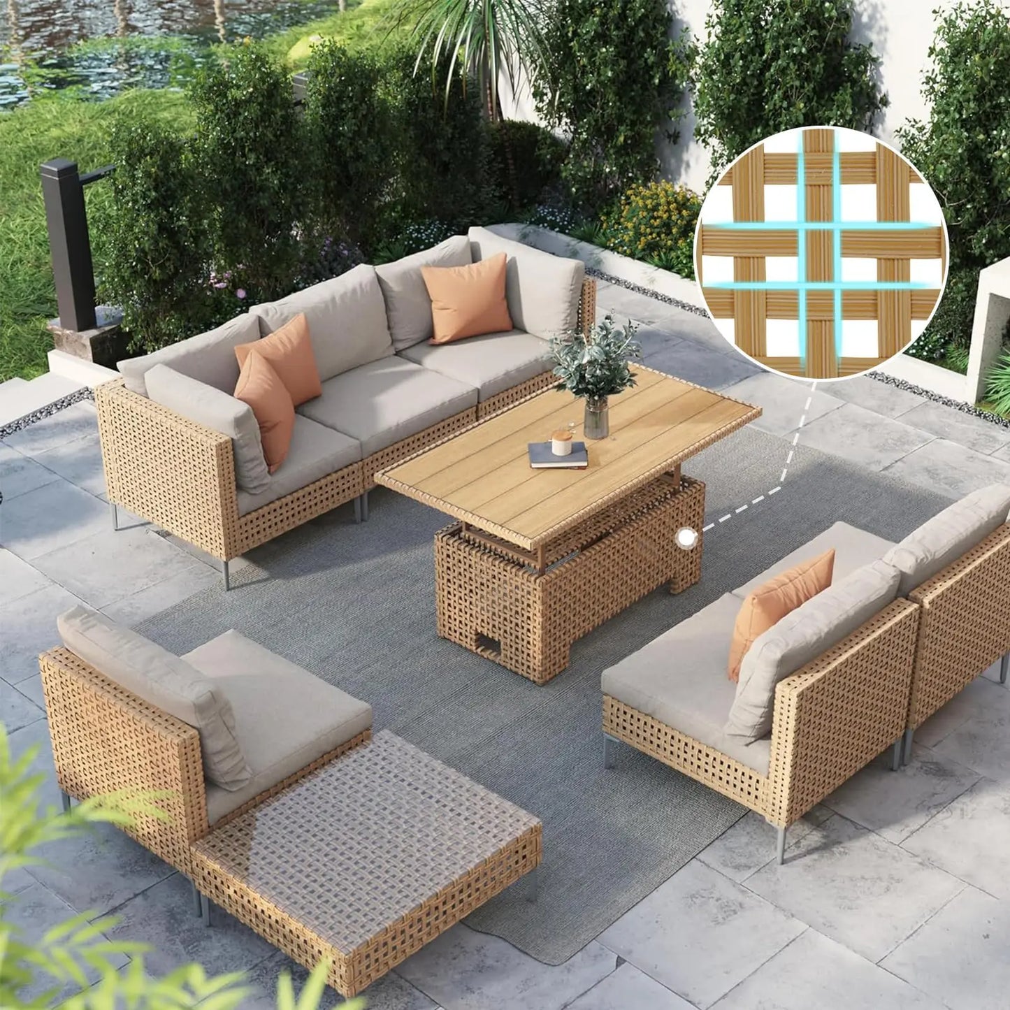 7‑Piece Outdoor Conversation Set – Wicker Sectional Patio Sofa with Water‑Resistant Thick Cushions