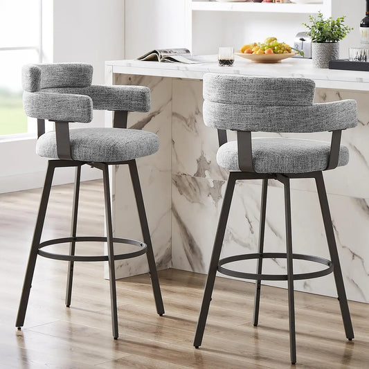 30" Swivel Bar Stools (Set of 2) – Full‑Back Chairs with Linen Padding & Metal Footrest