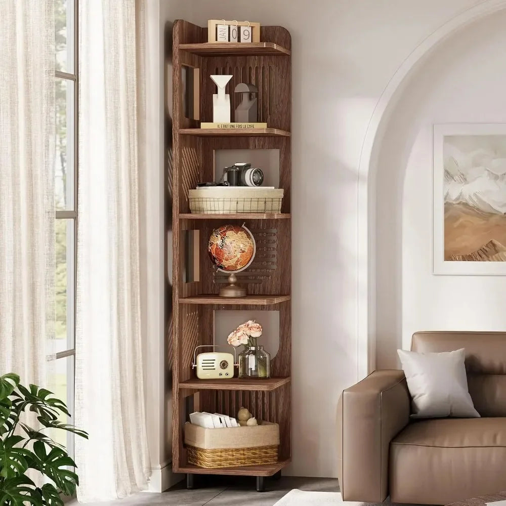 Freestanding Corner Display Shelf | Narrow Bookshelf & Storage Organizer