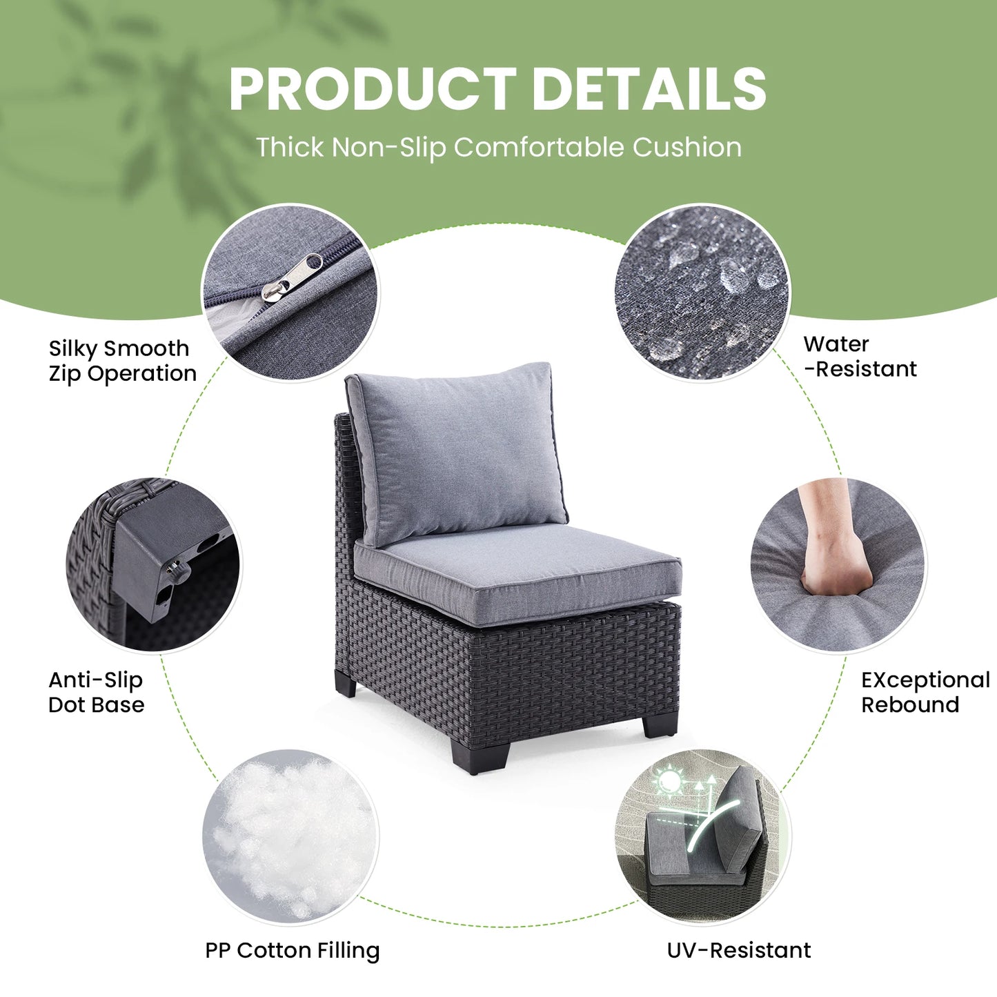 Outdoor Sectional Sofa Set with Ottoman – Water/Oil/Stain‑Resistant Fabric, Dark Gray Cushions & Gray Wicker