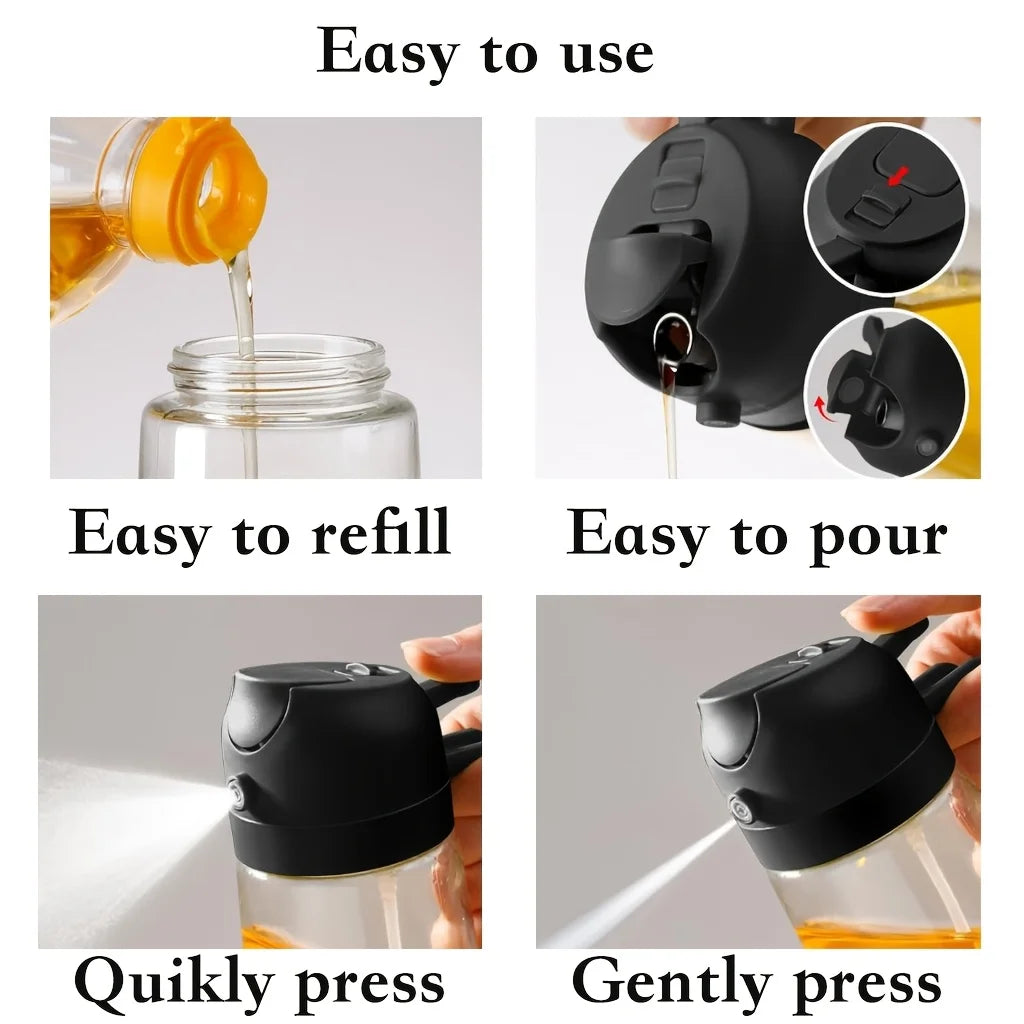 4-Pack Glass Oil Spray Bottles, Dual-Use Spray & Pour, Drip-Proof, Easy to Clean