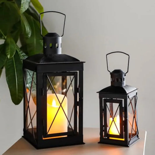 Set of 2 Metal Candle Lanterns – Decorative 12" & 8" Hanging Lanterns for Home, Patio & Living Room Décor