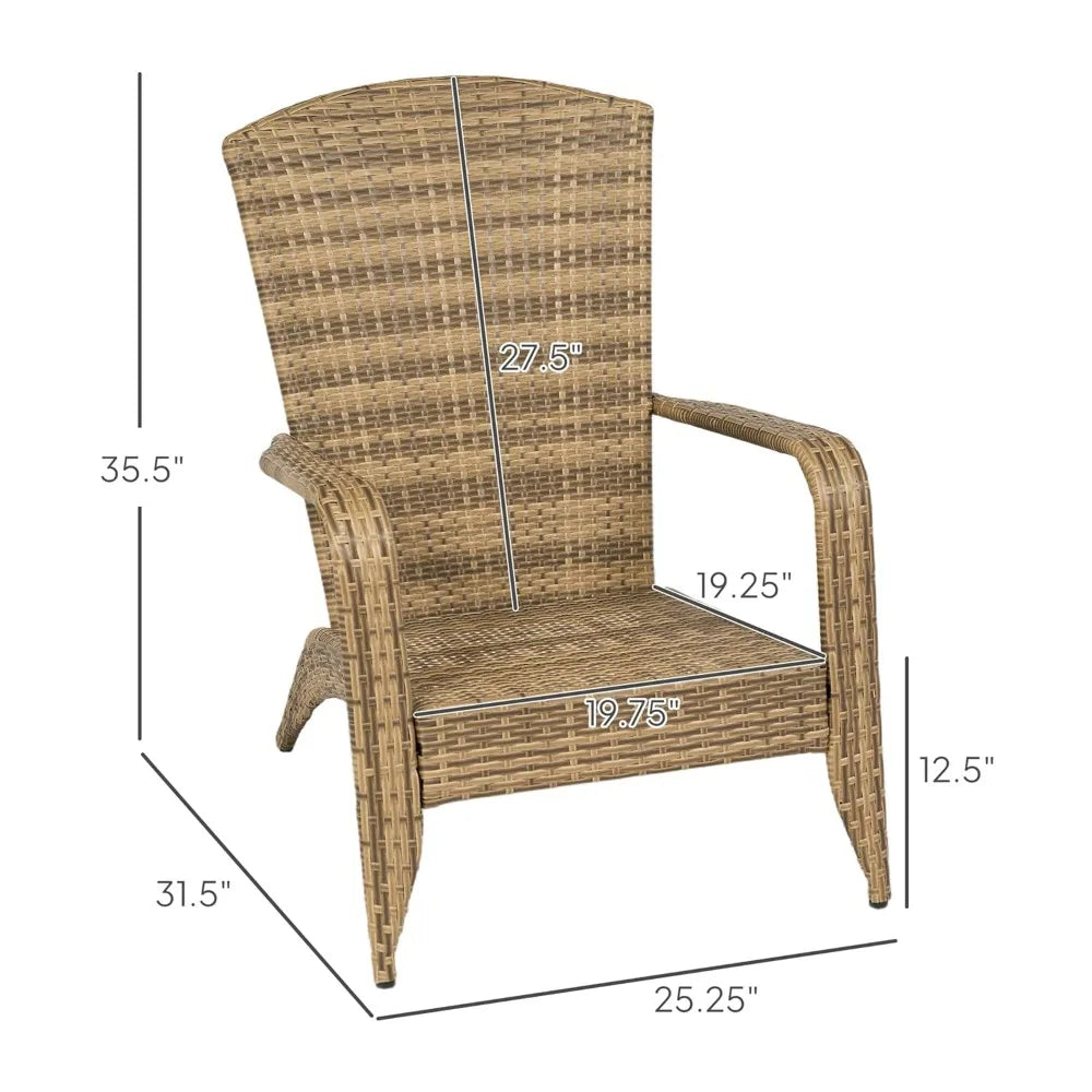 Wicker Adirondack Chair, All-Weather Rattan Seat w/ Cushions, Tall Curved Back & Arms