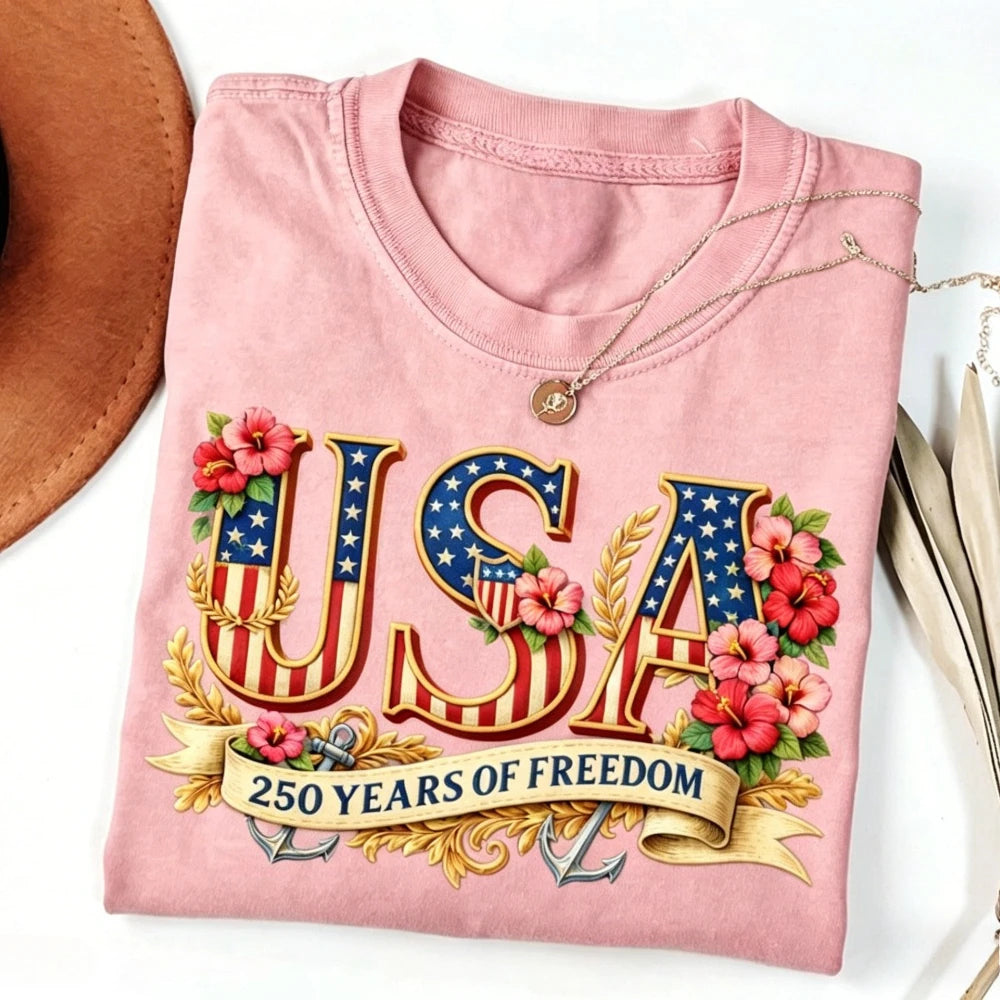 USA 250th Freedom - Women Crewneck Cotton Short Sleeve T Shirt