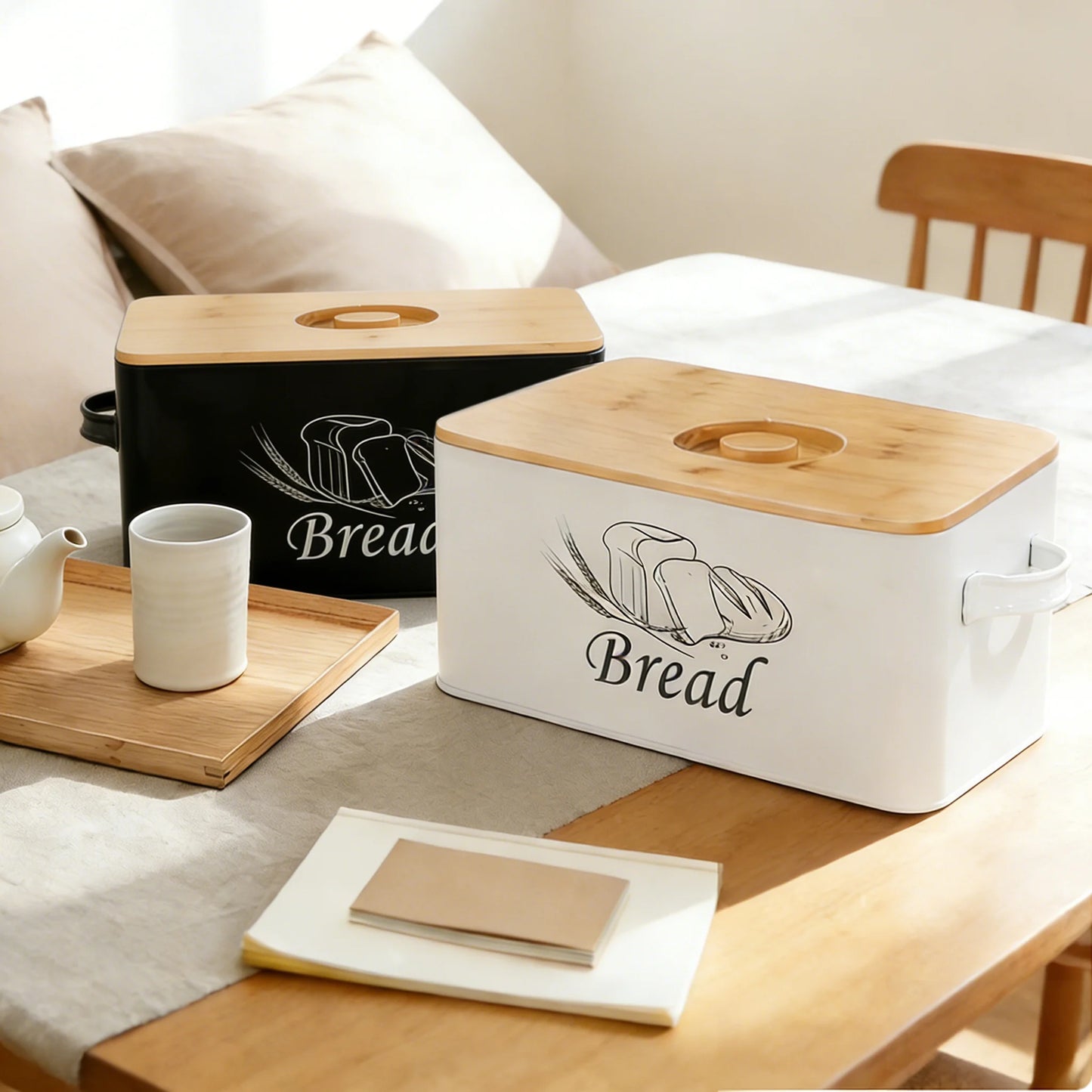 Bread Container with Bamboo Lid with Handle