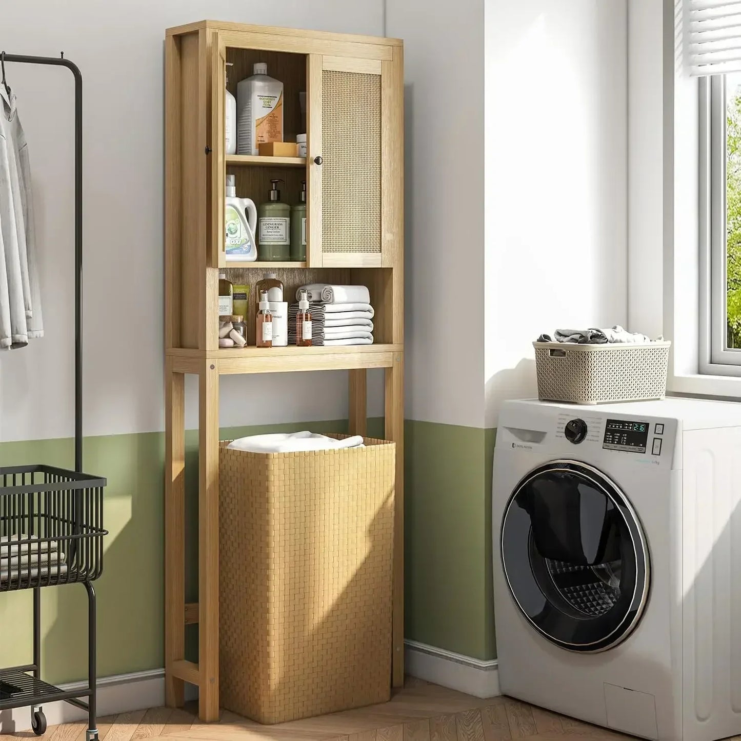 Rattan Over The Toilet Storage Cabinet, Adjustable Shelf