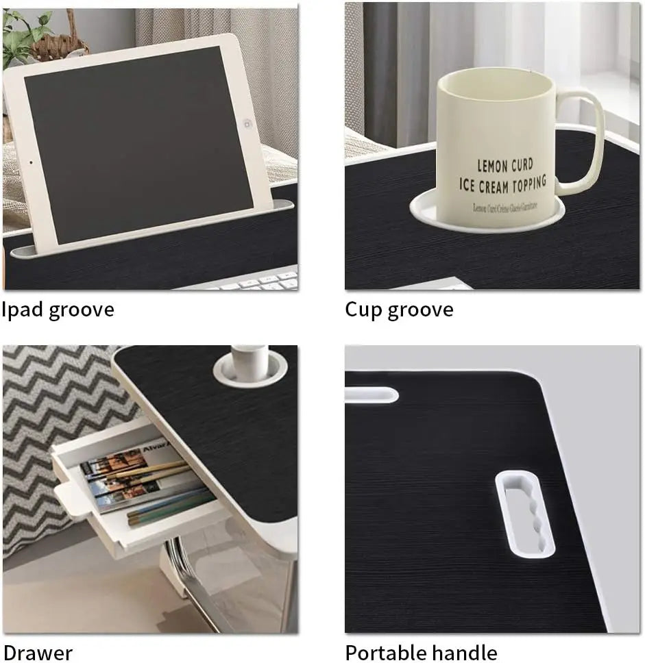 Foldable Laptop Bed Desk with USB Ports, Cup Holder & Drawer – Portable Bed/Sofa Work Tray