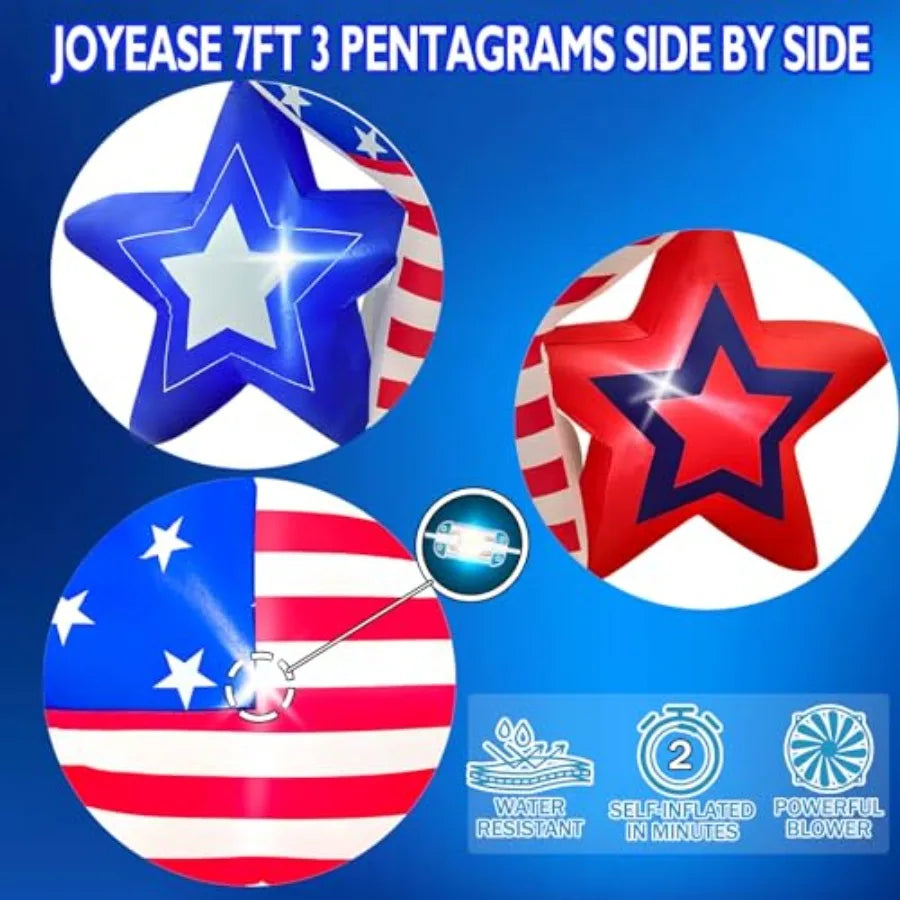 7FT 4th of July Inflatable – Patriotic Stars Outdoor Decoration with Built‑In LED Lights