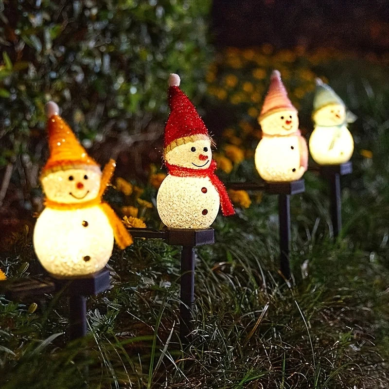 Solar-Powered Snowman LED Lights 4-Piece Set - Christmas Outdoor