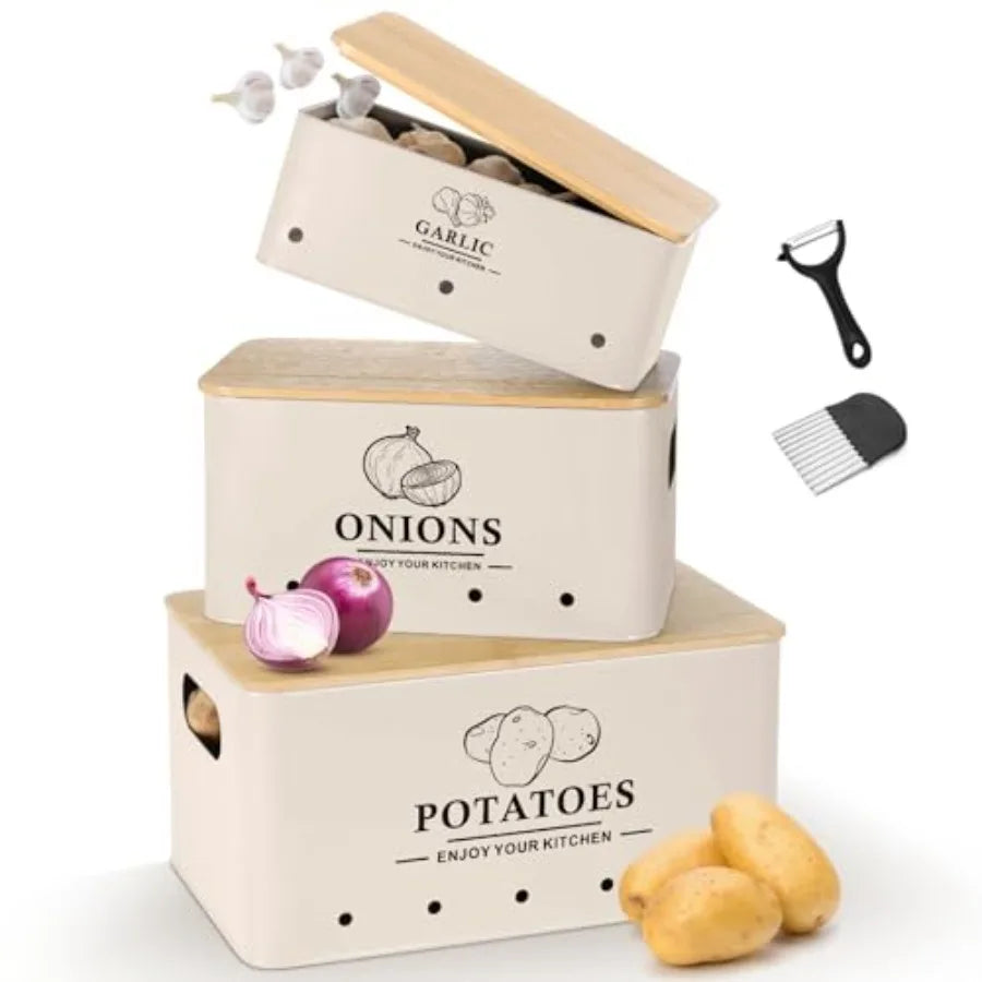 Metal Kitchen Vegetable Storage Set of 3 for Onion Garlic Potato Storage