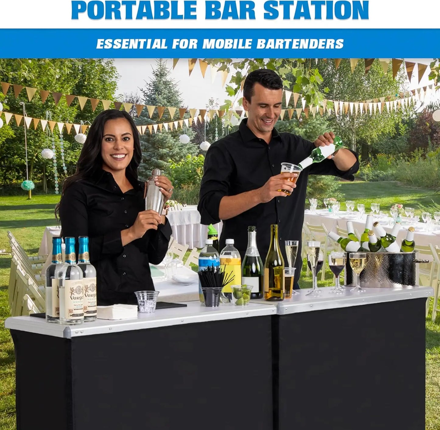 Portable Double Bar Table Set – Mobile Bartender Station with Carrying Case (Standard or LED)