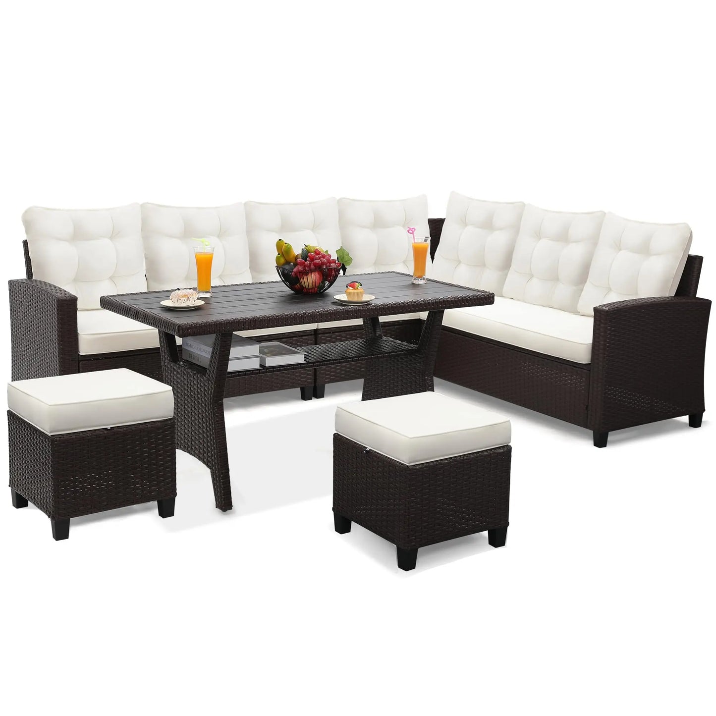 4‑Piece All‑Weather Rattan Sectional Sofa – Outdoor Patio Furniture Set with Cushions & Tempered Glass Table