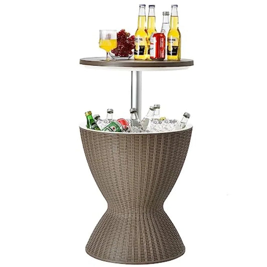 3-in-1 Rattan Outdoor Cool Bar Table | 8-Gallon Patio Wine & Beer Cooler