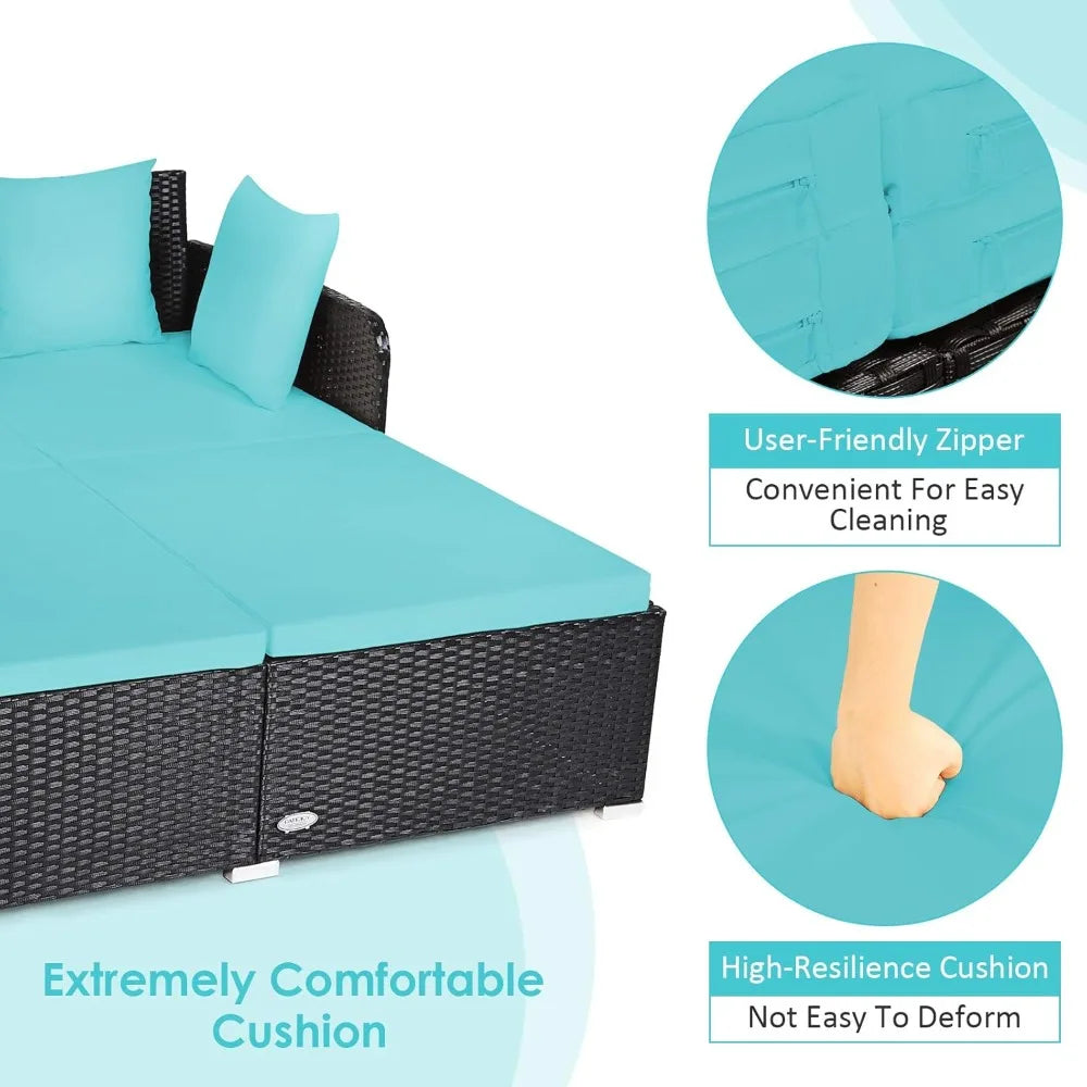 Outdoor Rattan Daybed – Wicker Sunbed with Spacious Seat, Upholstered Cushion & High‑Resilience Sponge