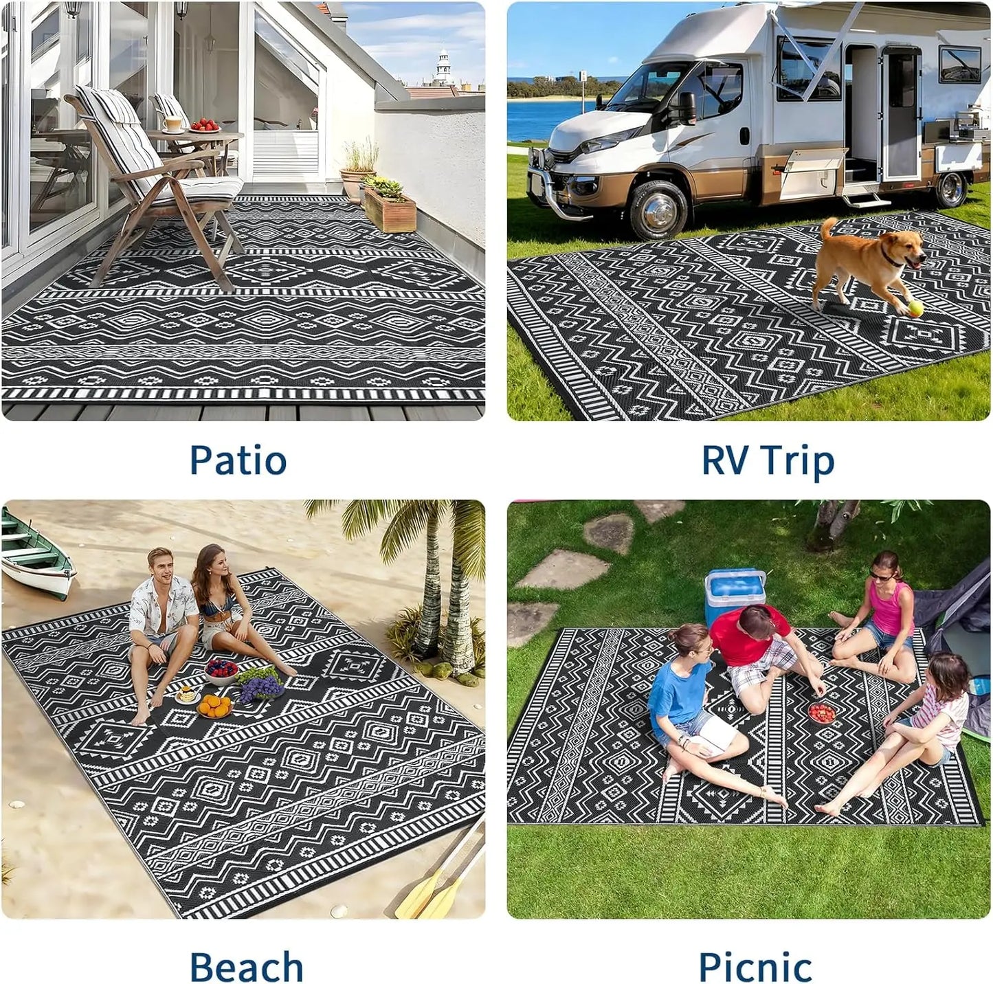Waterproof Outdoor Rug Reversible, Foldable, UV Resistant