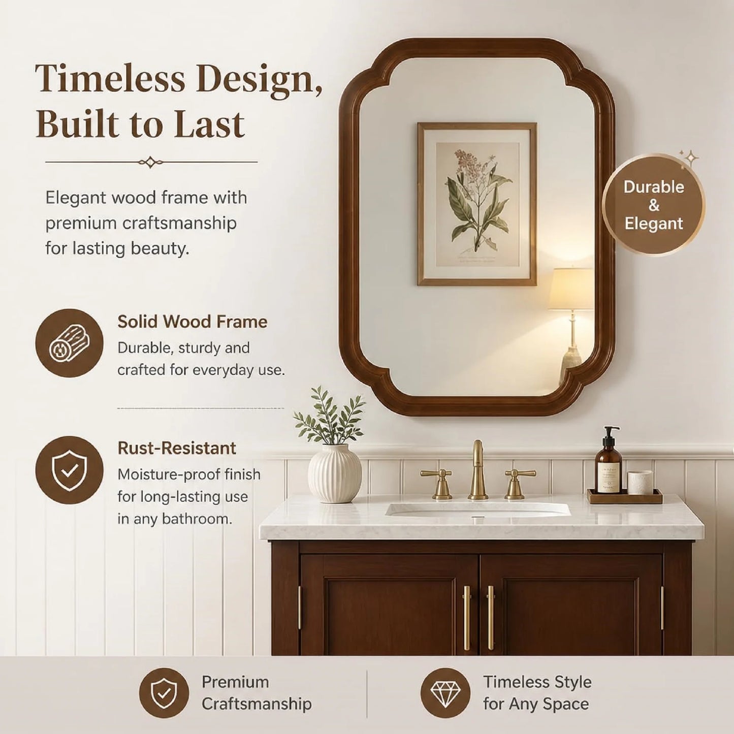 Dark Walnut Rounded Corner Mirror, 20" x 30"