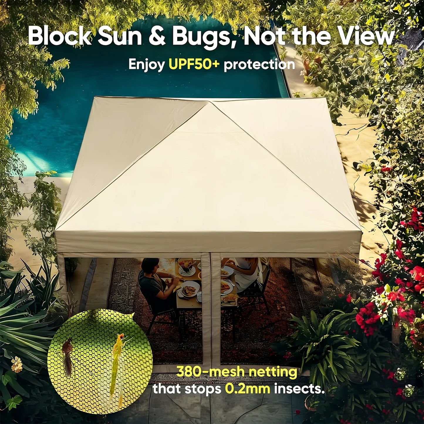 10' x 10'Screened Canopy Tent with Mosquito Netting | Portable Easy Up Outdoor Screen House Shelter for Patio, Camping and Picnic
