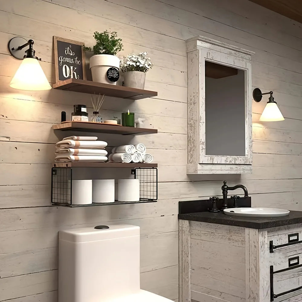 Wall Mounted Floating Shelves 3 Wood Shelves