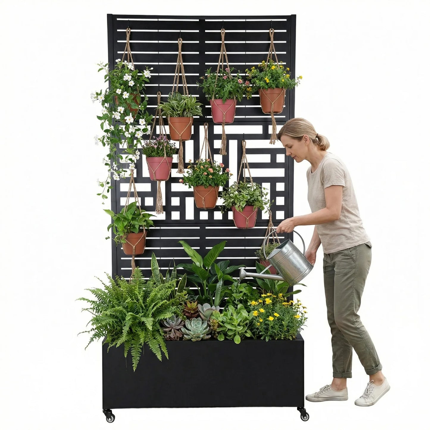 Metal Planter Box with Trellis Climbing Plants and Wheels 70.87x35.43x15.75 Inch, Privacy Planters with Drainage Holes